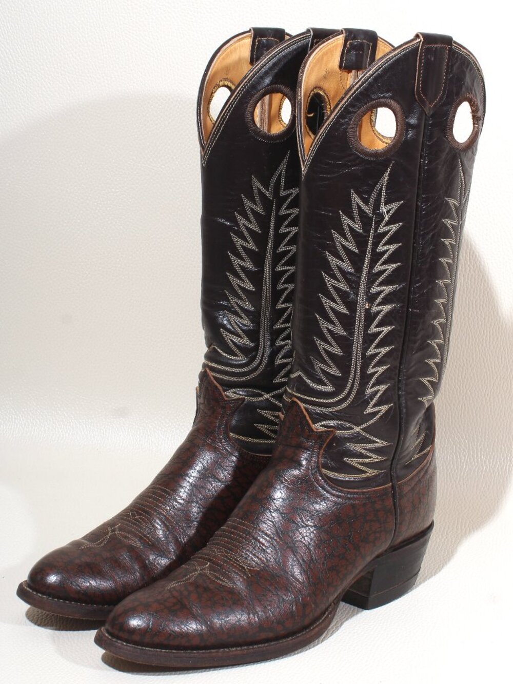 Mens Tony Lama Boots Size 7.5 Brown Black Leather Pull On Western Cowboy Boot